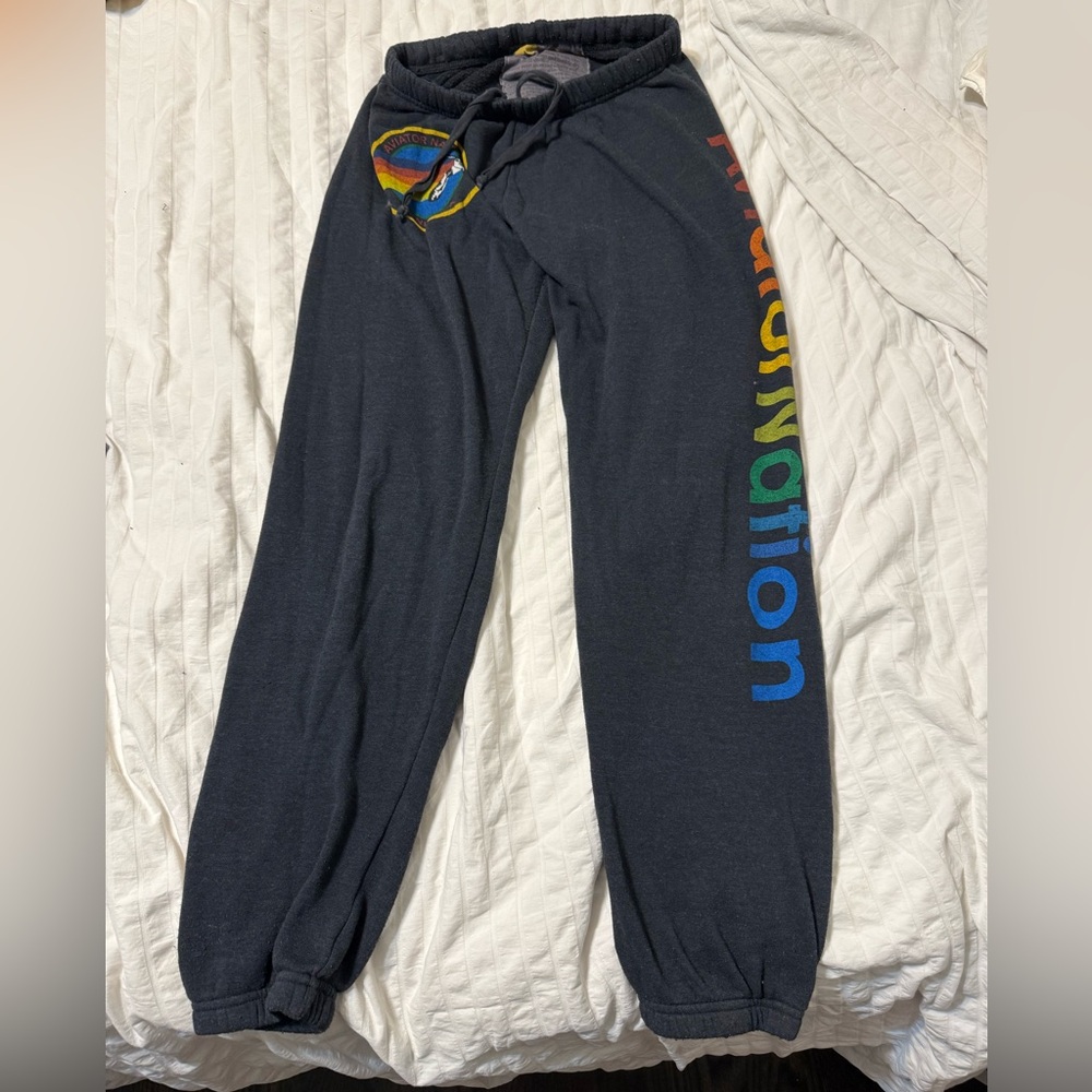 Aviator Nation Charcoal Sweatpant with Rainbow Logo